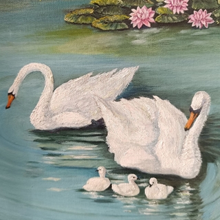 Cuadro pintura familia de cisnes - Imagen 2