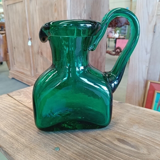 Jarra verde vidrio cristal soplado - Imagen 2