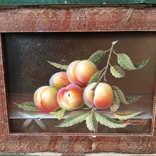 Pareja de óleos sobre tabla marco verde - Imagen 2