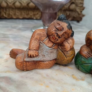 Pareja niños buda madera tallada - Imagen 2