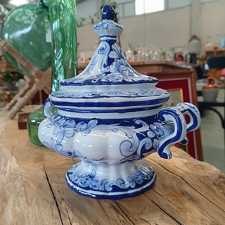 Sopera antigua azul pintada a mano - Imagen 2